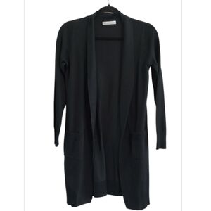 Classic Black Open Long Sleeve With Pockets Cardigan Size M